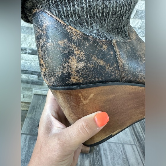 Bed Stu Bruges Leather Knit Slouchy BohoWedge Mid calf Women’s Boot Size 9.5 - Picture 12 of 17